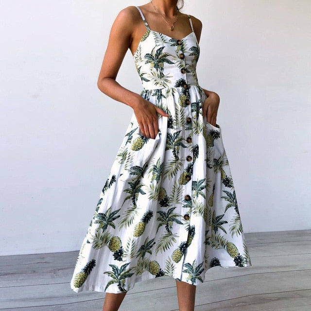 Boho Floral Print Summer Dress - Women ...